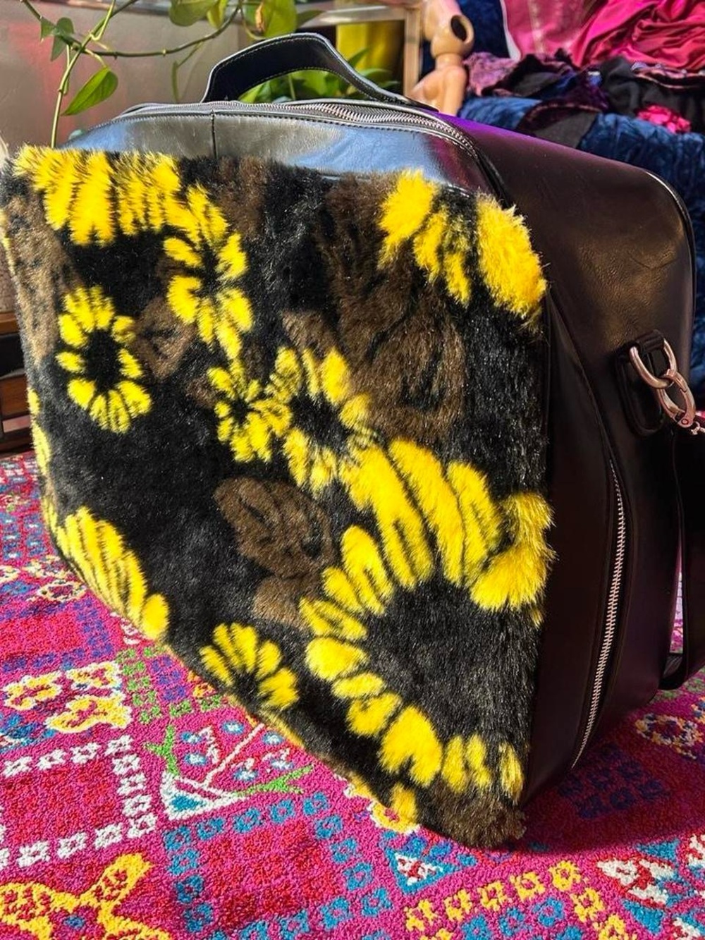 dELiA*s Black weekender Bag with faux fur daisy front